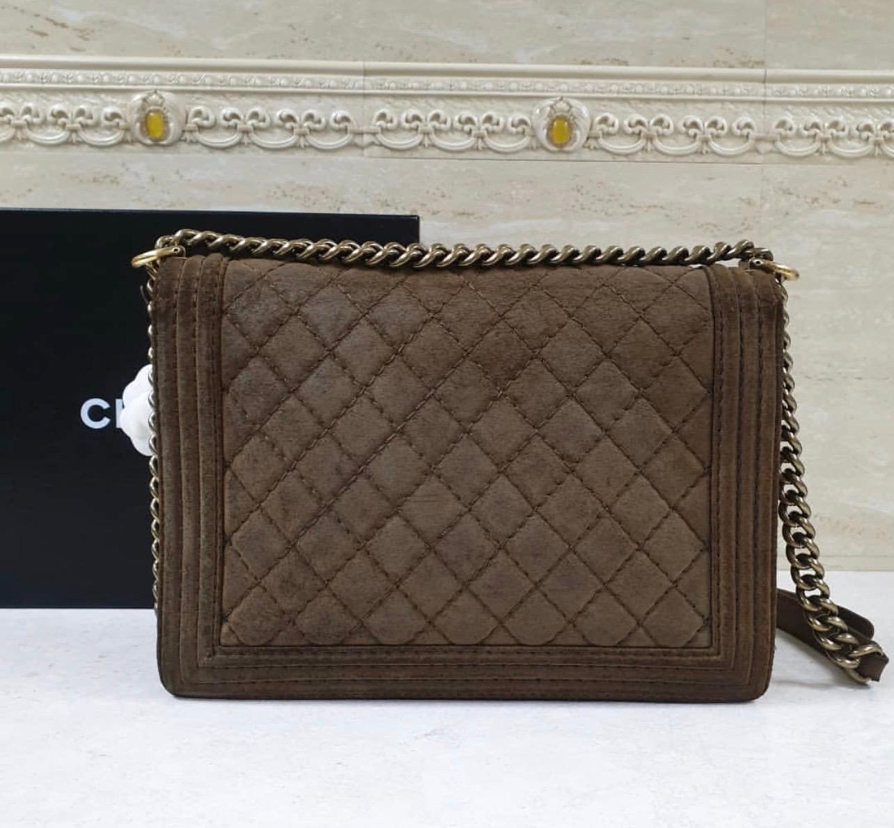 Chanel Boy Quilted Distressed Suede Large Flap Bag  1