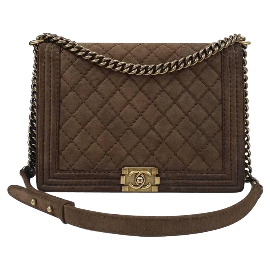 Chanel Boy Quilted Distressed Suede Large Flap Bag
