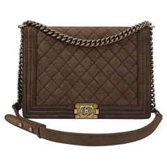 Chanel Boy Quilted Distressed Suede Large Flap Bag