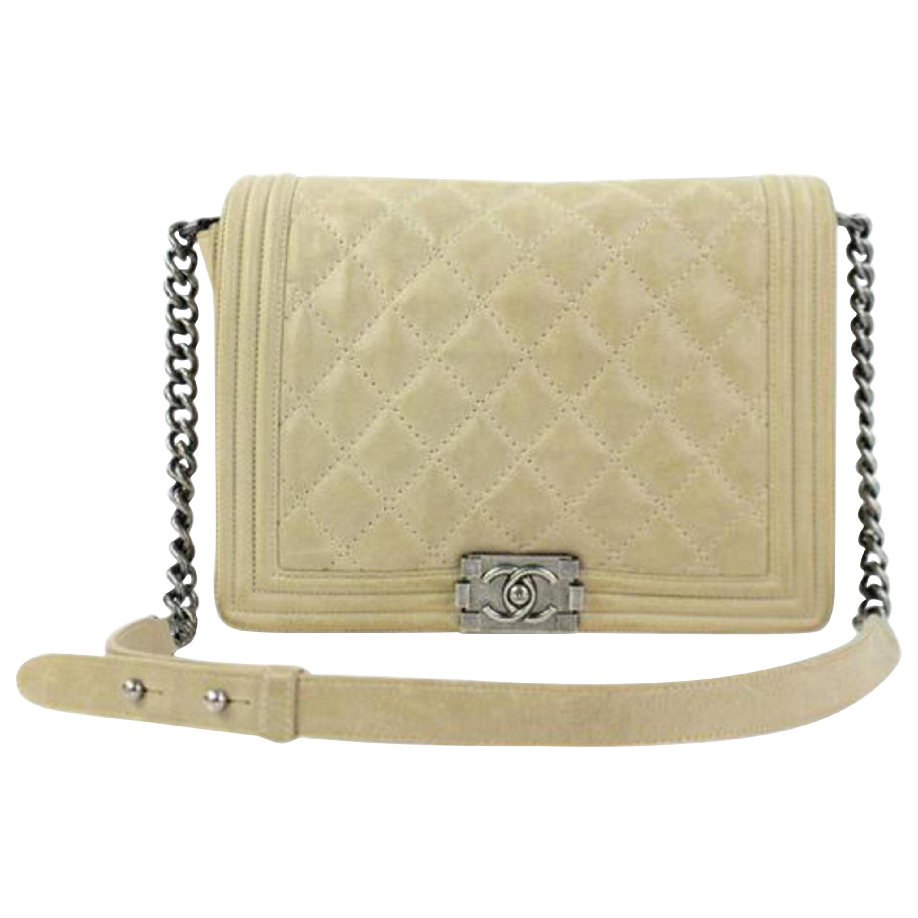 Chanel Boy Quilted Iridescent Le 26ccty51717 Beige Suede Leather Shoulder Bag For Sale