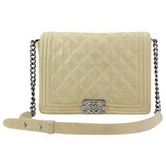 Chanel Boy Quilted Iridescent Le 26ccty51717 Beige Suede Leather Shoulder Bag