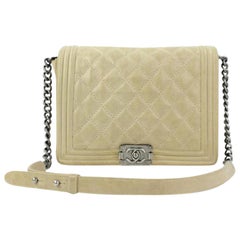 Vintage Chanel Boy Quilted Iridescent Le 26ccty51717 Beige Suede Leather Shoulder Bag