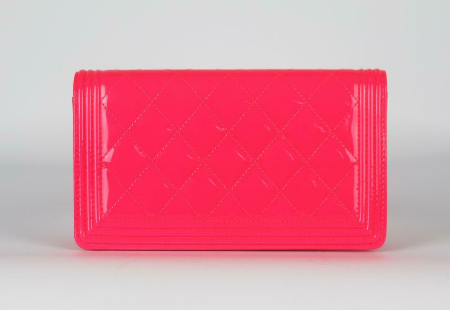 Women's Chanel Boy Quilted Patent Leather Long Flap Wallet