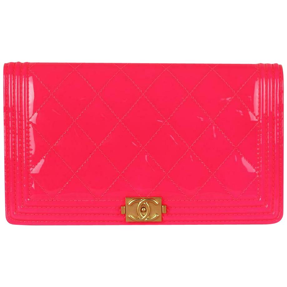 Chanel Boy Quilted Patent Leather Long Flap Wallet
