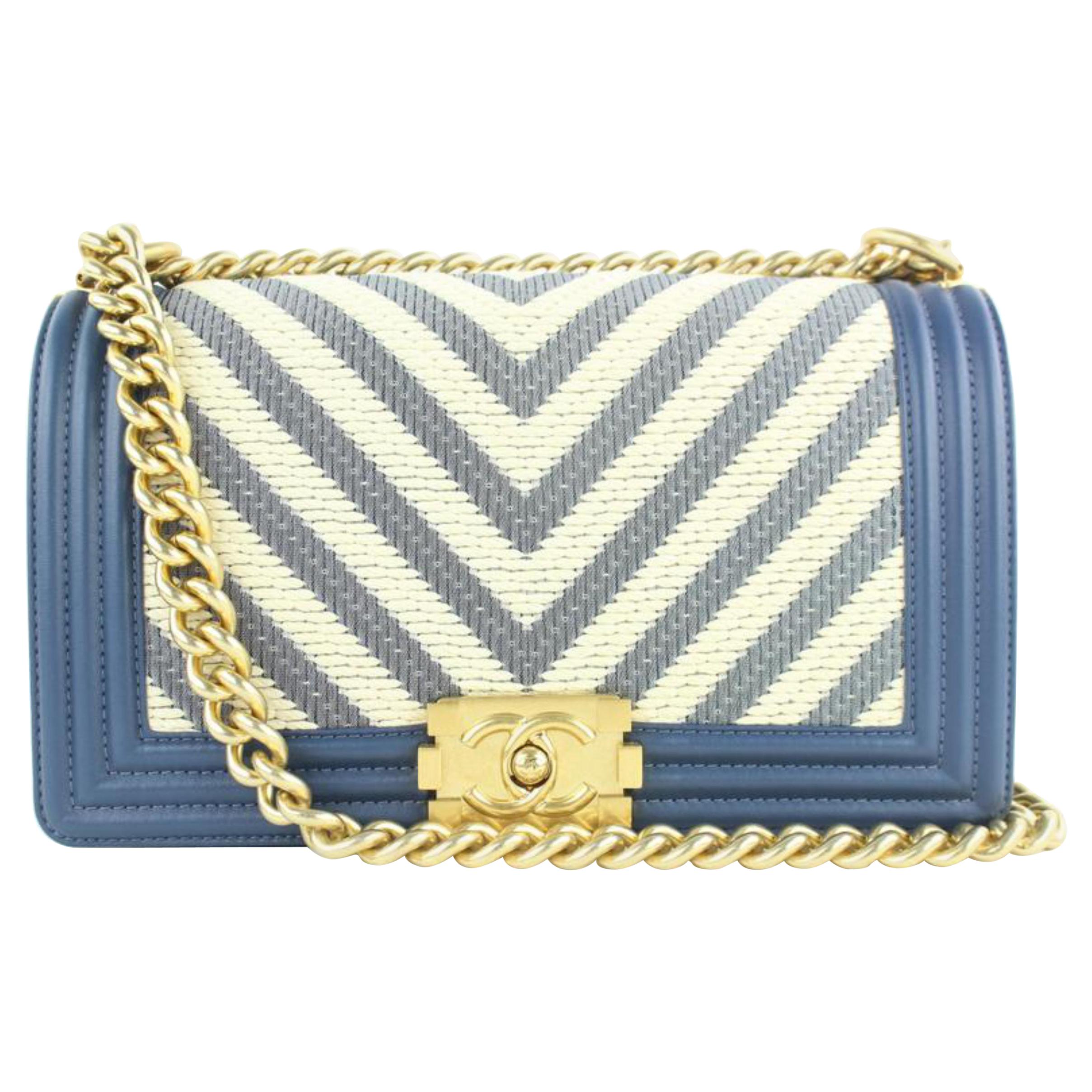 Chanel Boy (Rare) Limited Edition Chevron 2cz1812 Blue Leather Cross Body Bag For Sale