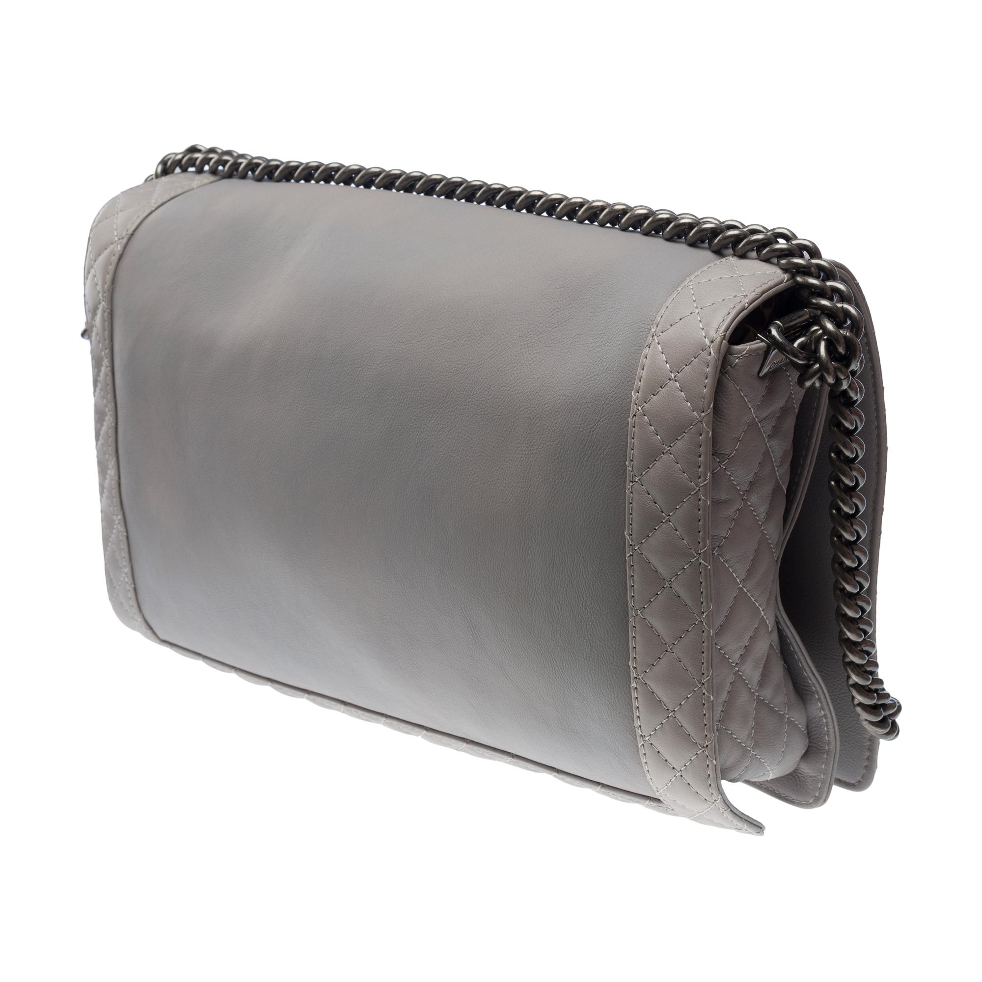 Chanel Boy Reverso Maxi Boy shoulder bag in Grey leather, RHW For Sale 1