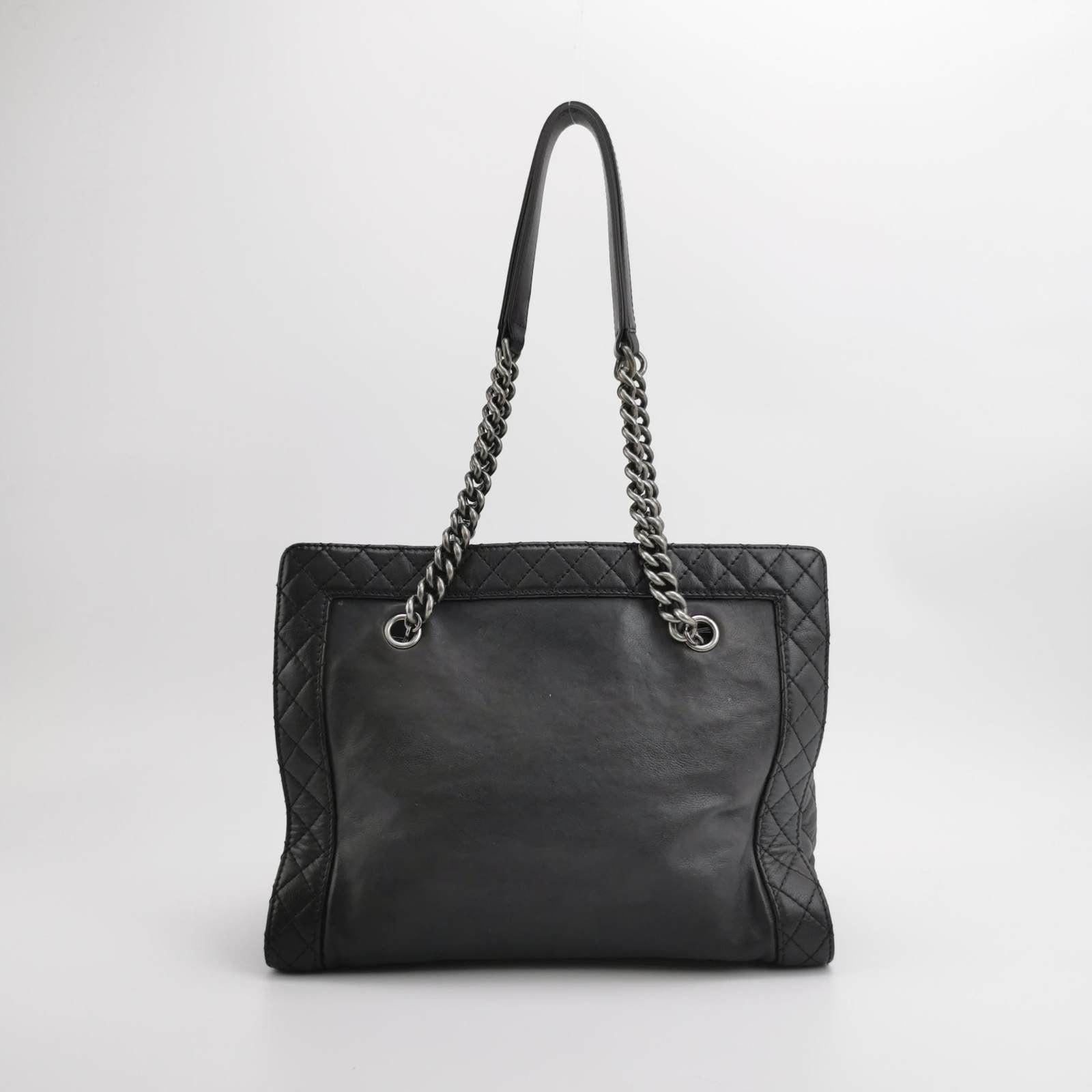 Women's Chanel Boy Reverso Shopping Tote Calfskin Leather Black