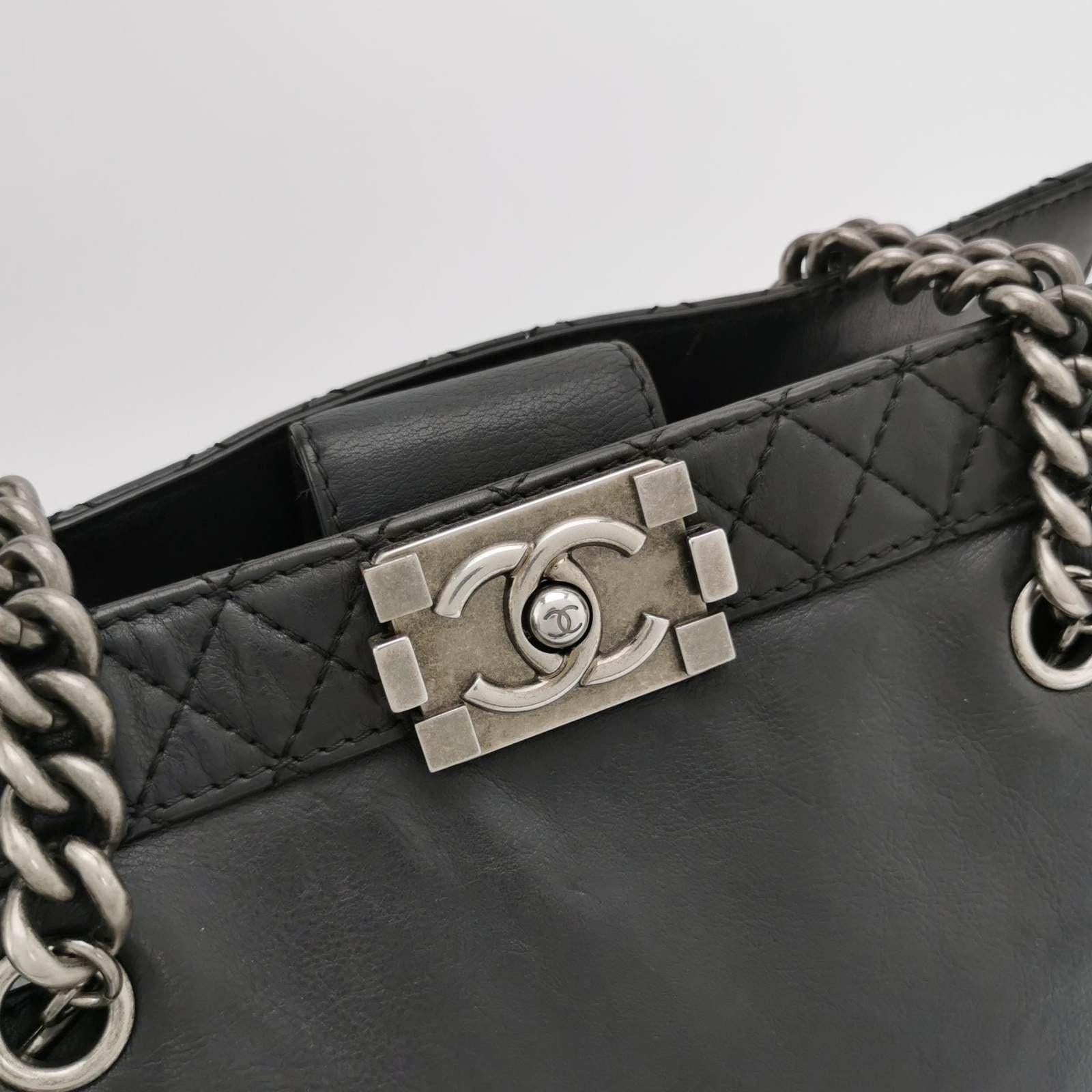 Chanel Boy Reverso Shopping Tote Calfskin Leather Black 4