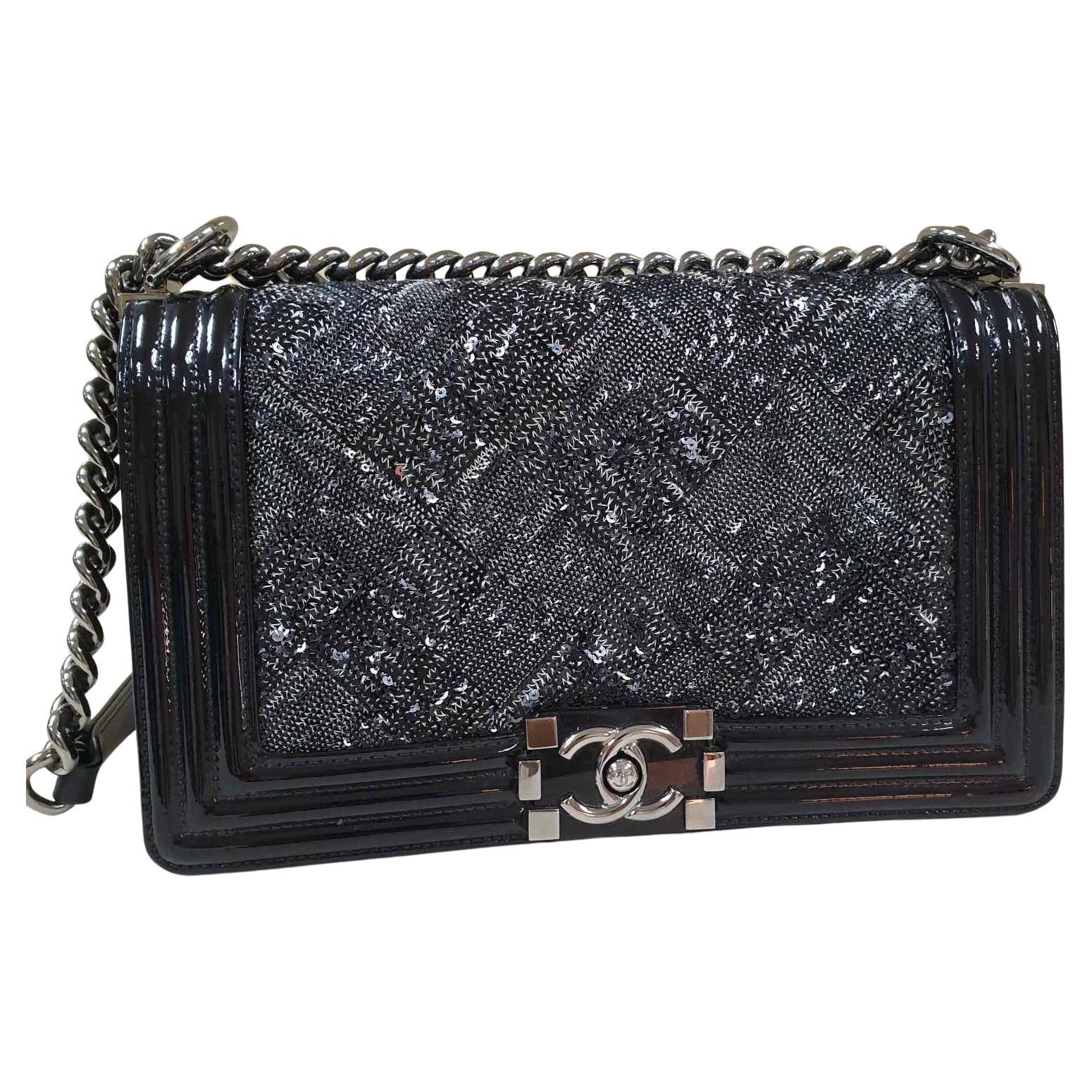 Chanel Boy Sequin Patent Leather Medium Flap Bag For Sale at 1stDibs