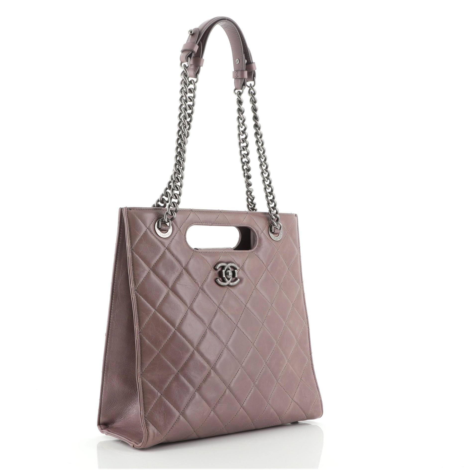 Gray Chanel Boy Shopper Quilted Glazed Calfskin Small