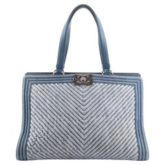 Chanel Blue Iridescent Chevron Quilted Leather Large Surpique Tote Chanel