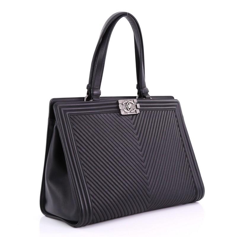 Black Chanel Boy Shopping Tote Chevron Quilted Calfskin Large