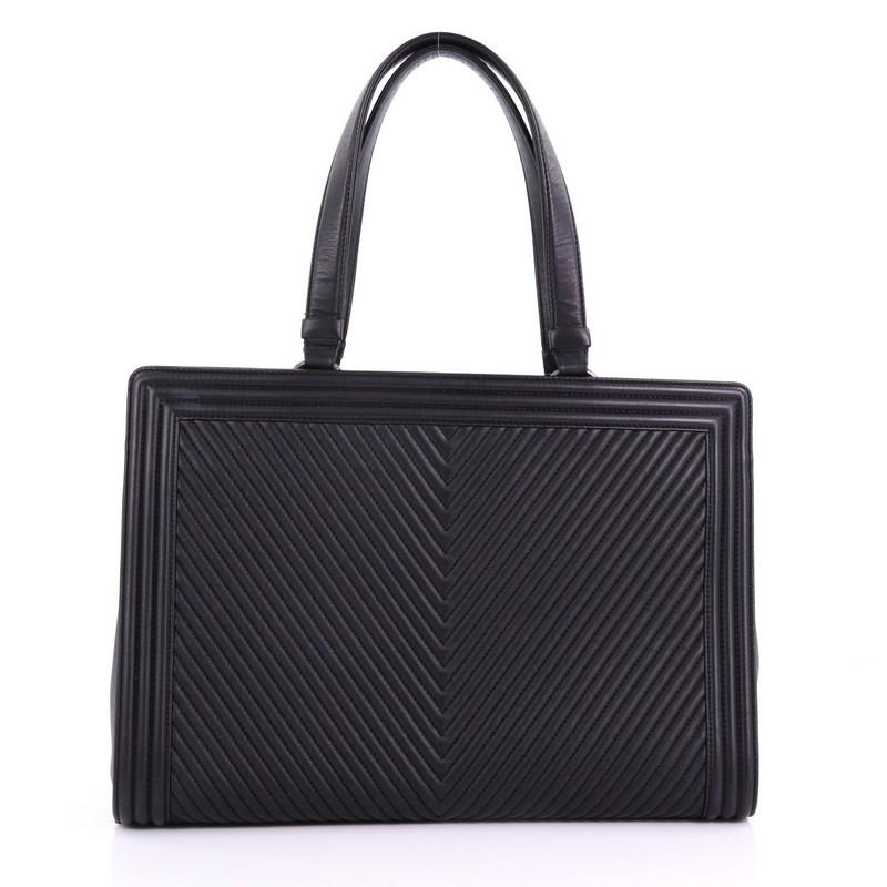 Chanel Boy Shopping Tote Chevron Quilted Calfskin Large In Good Condition In NY, NY