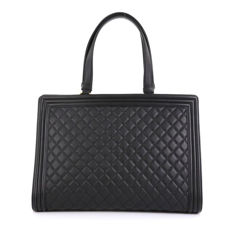 Chanel Boy Shopping Tote Quilted Lambskin Large In Good Condition In NY, NY