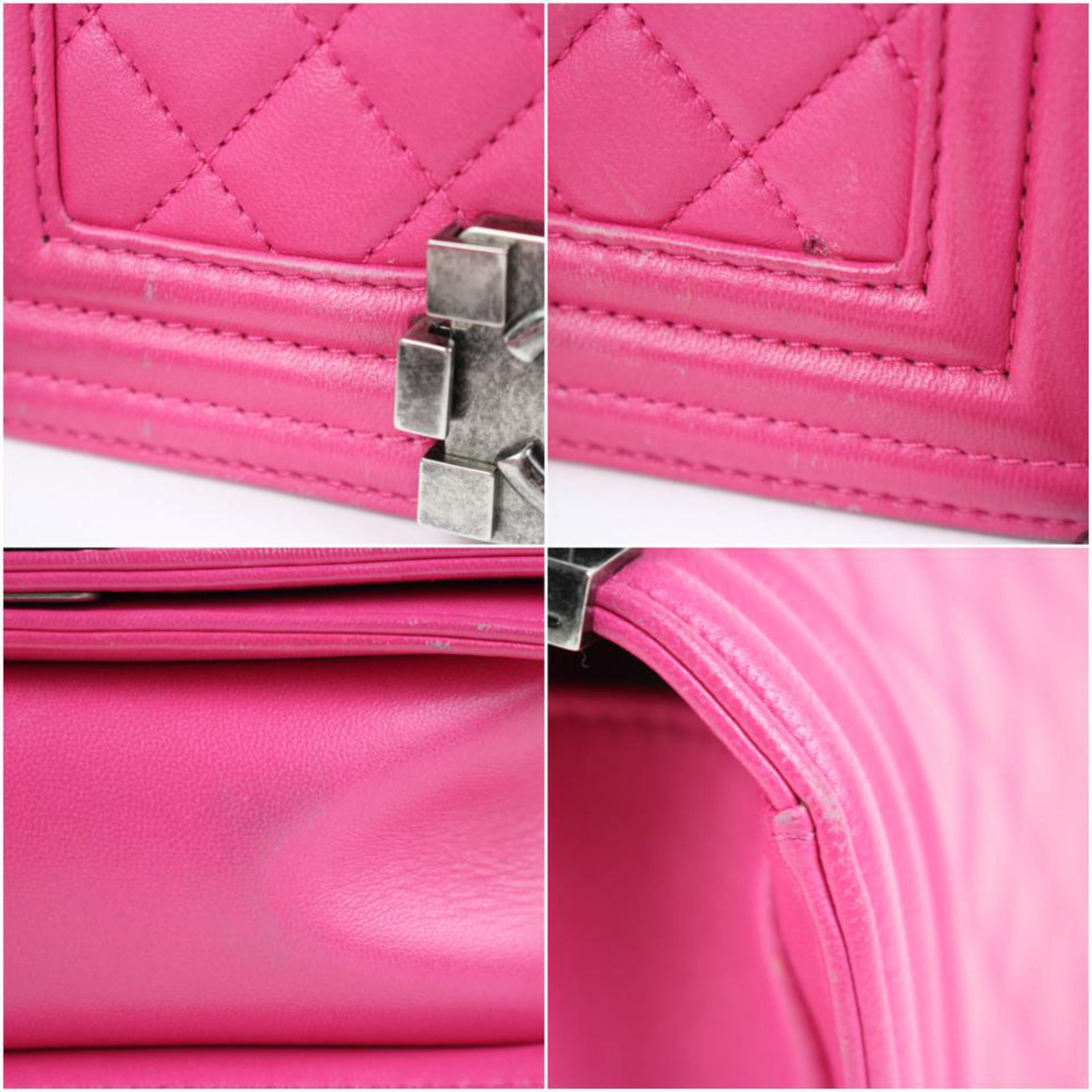 Chanel Boy Small Lambskin Le 9617ct13 Hot Pink Leather Shoulder Bag For Sale 5