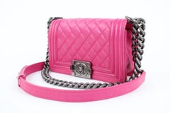 Chanel Boy Small Lambskin Le 9617ct13 Hot Pink Leather Shoulder Bag