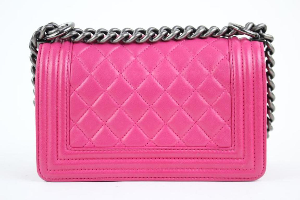 Women's Chanel Boy Small Lambskin Le 9617ct13 Hot Pink Leather Shoulder Bag For Sale