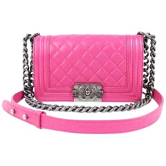 Chanel Boy Small Lambskin Le 9617ct13 Hot Pink Leather Shoulder Bag
