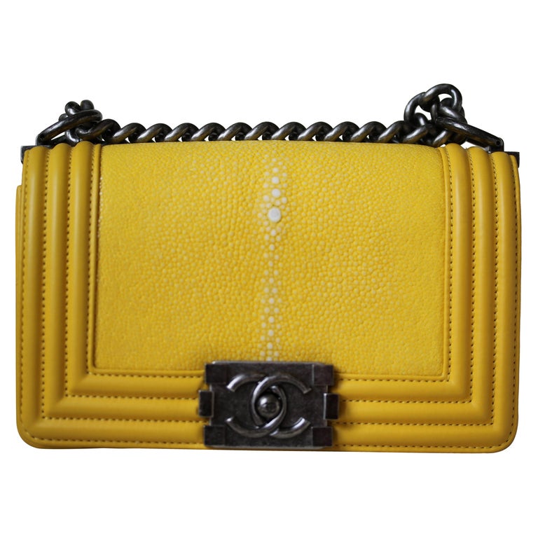 Chanel Boy Small Yellow Shagreen Flap Bag For Sale at 1stdibs