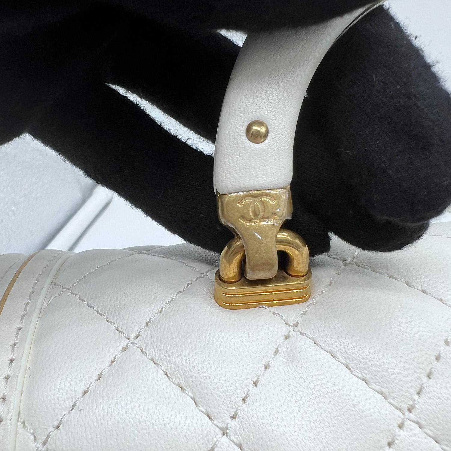 Chanel Boy Studded Handle Bag In White Size Old Medium Gold Hardware 6