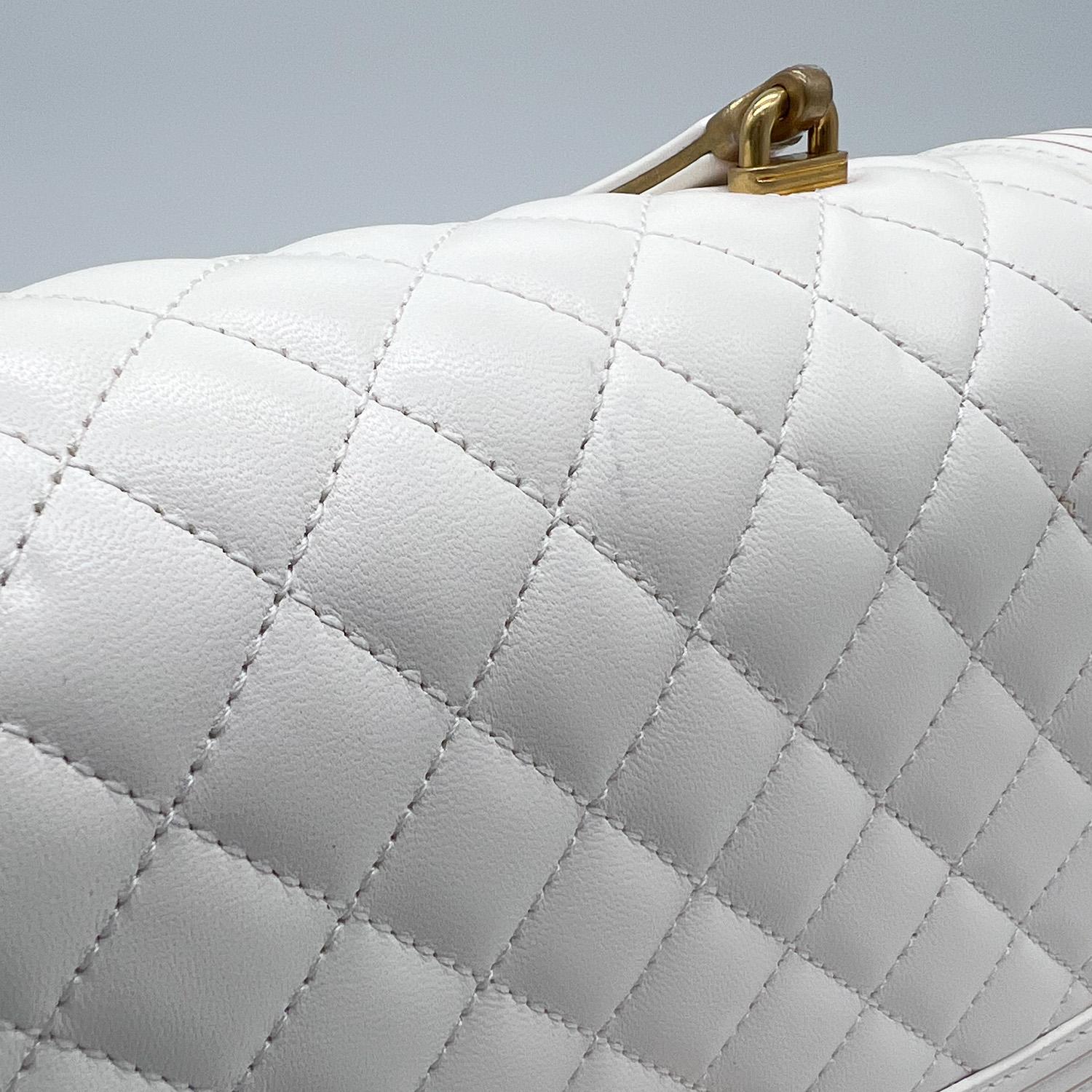 Chanel Boy Studded Handle Bag In White Size Old Medium Gold Hardware 7