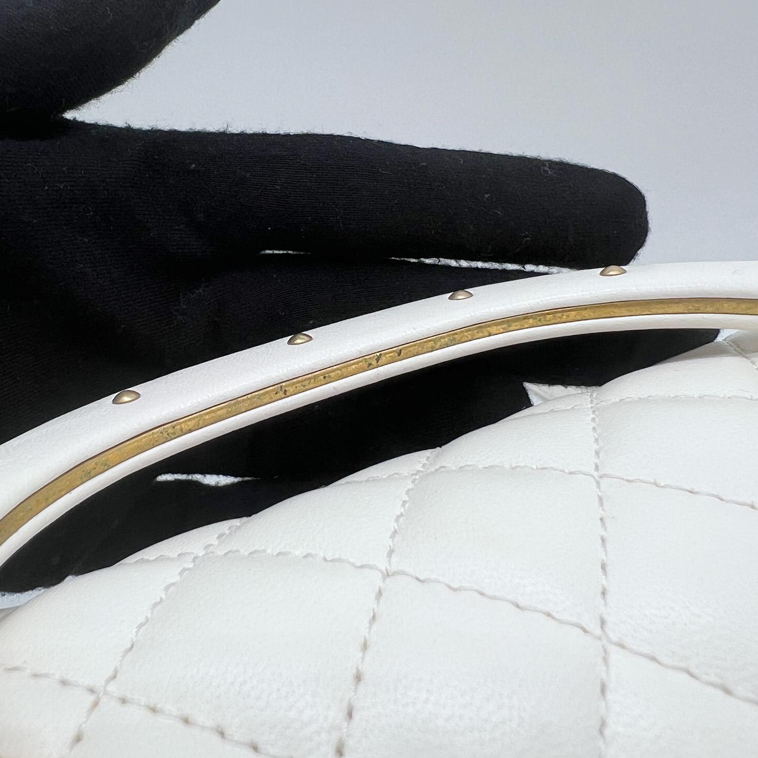 Chanel Boy Studded Handle Bag In White Size Old Medium Gold Hardware 9