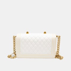 Chanel Boy Studded Handle Bag In White Size Old Medium Gold Hardware