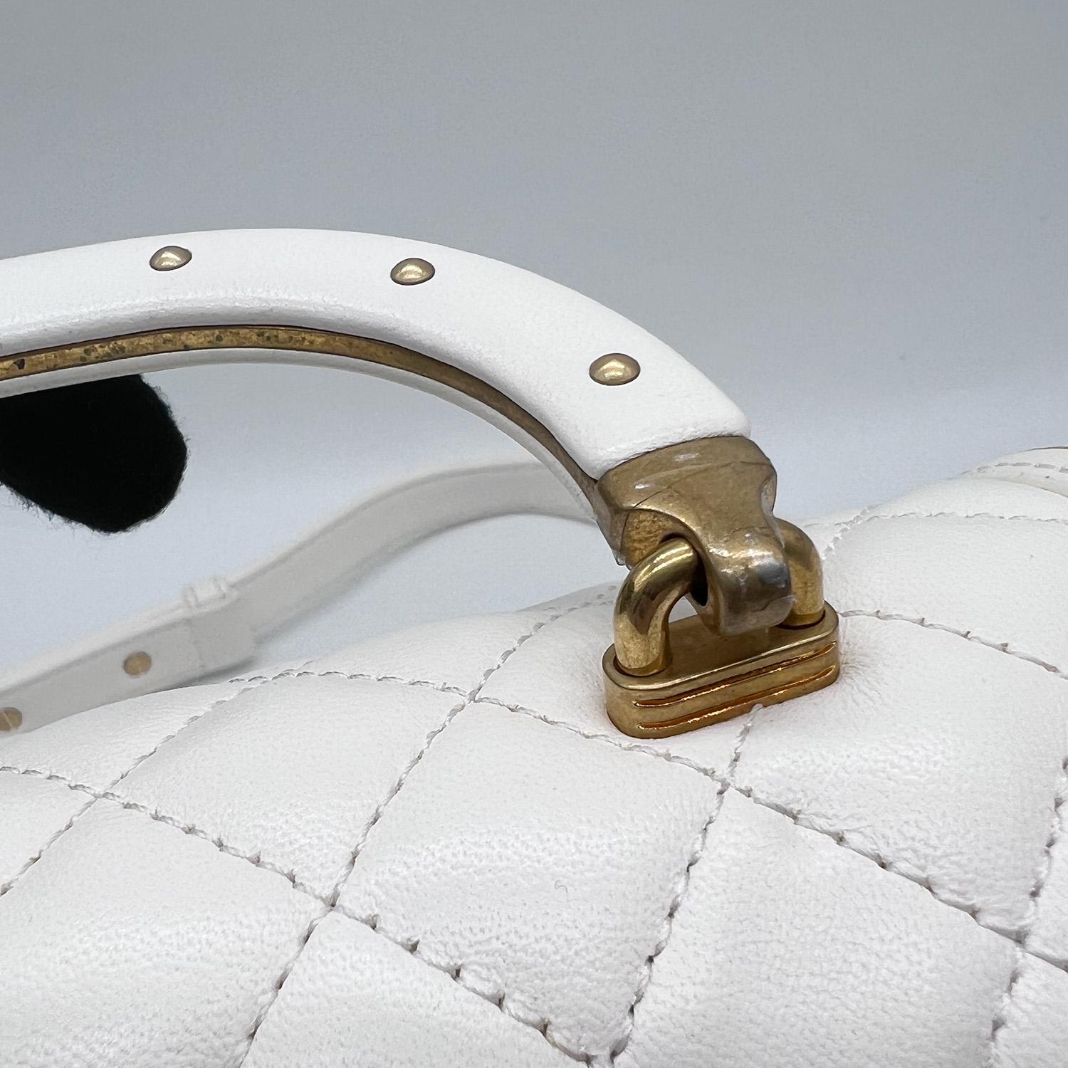 Chanel Boy Studded Handle Bag In White Size Old Medium Gold Hardware 1