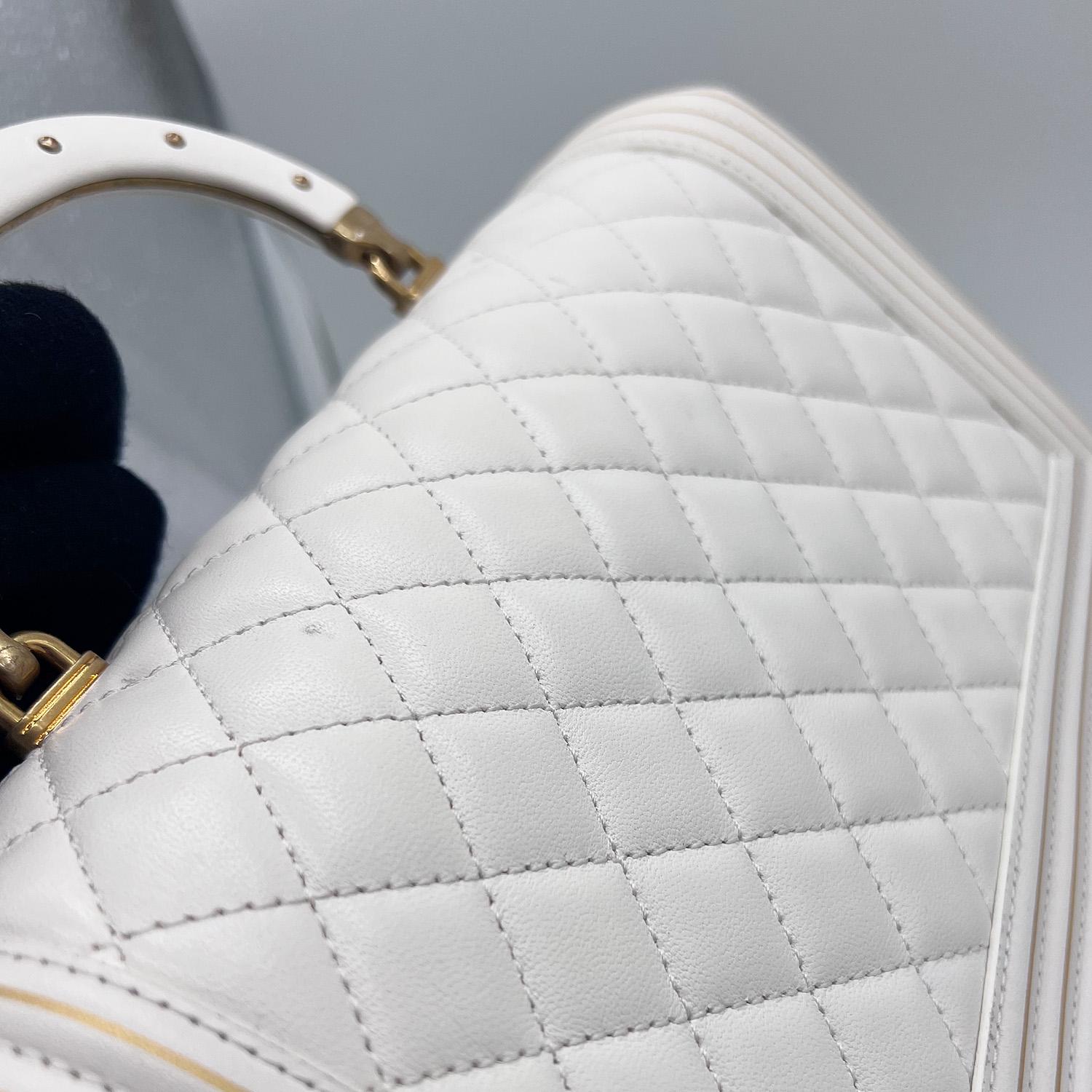 Chanel Boy Studded Handle Bag In White Size Old Medium Gold Hardware 2