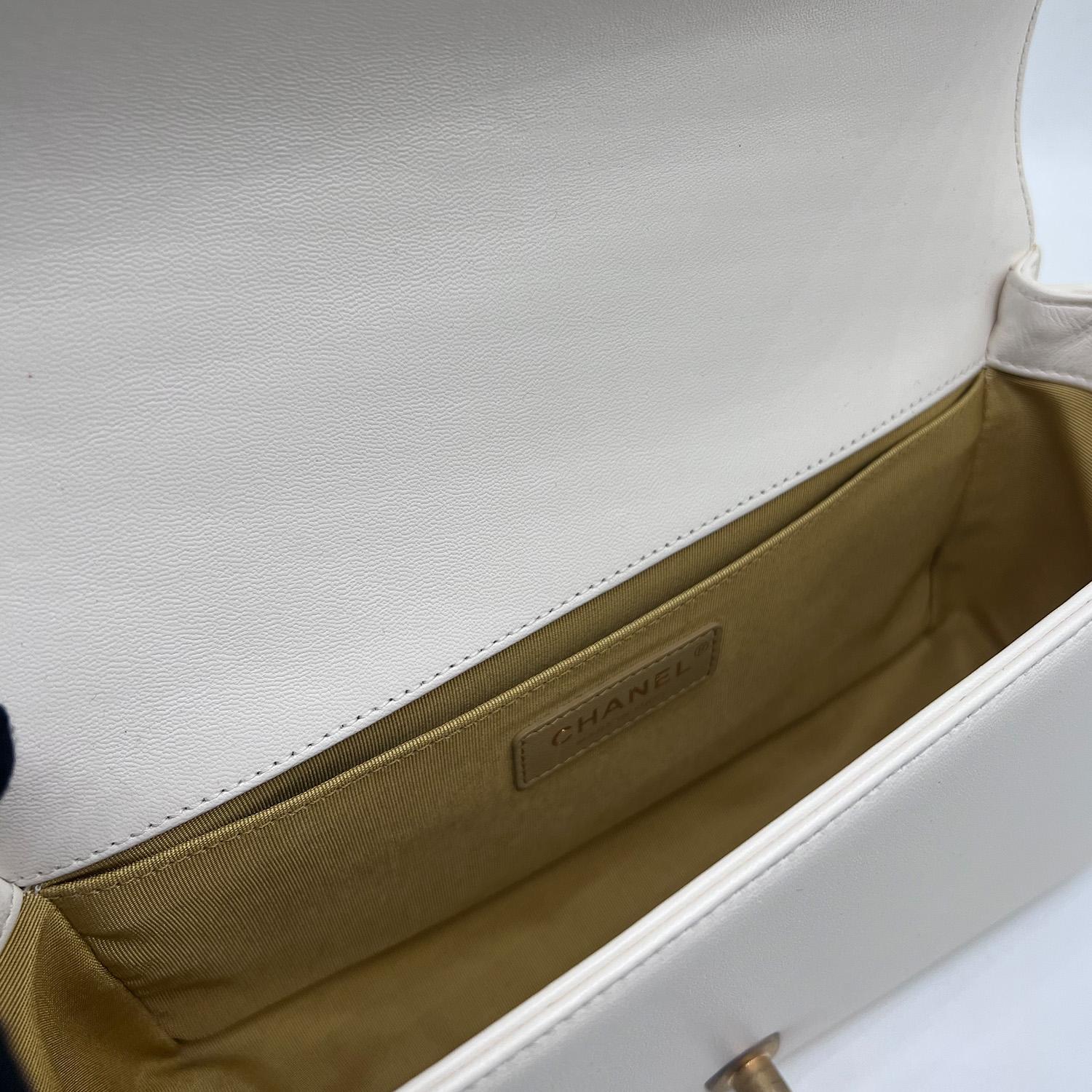 Chanel Boy Studded Handle Bag In White Size Old Medium Gold Hardware 4