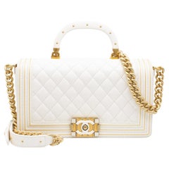Chanel Boy Studded Handle Bag In White Size Old Medium Gold Hardware
