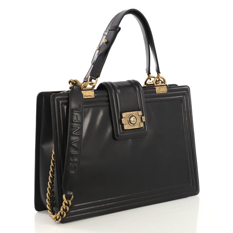 Black Chanel Boy Tote Glazed Calfskin Large