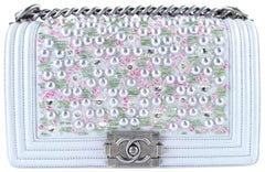 Chanel Boy Tweed and Pearl 2cr0103 Metallic Silver Leather Cross Body Bag