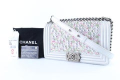 Chanel Boy Tweed and Pearl 2cr0103 Metallic Silver Leather Cross Body Bag