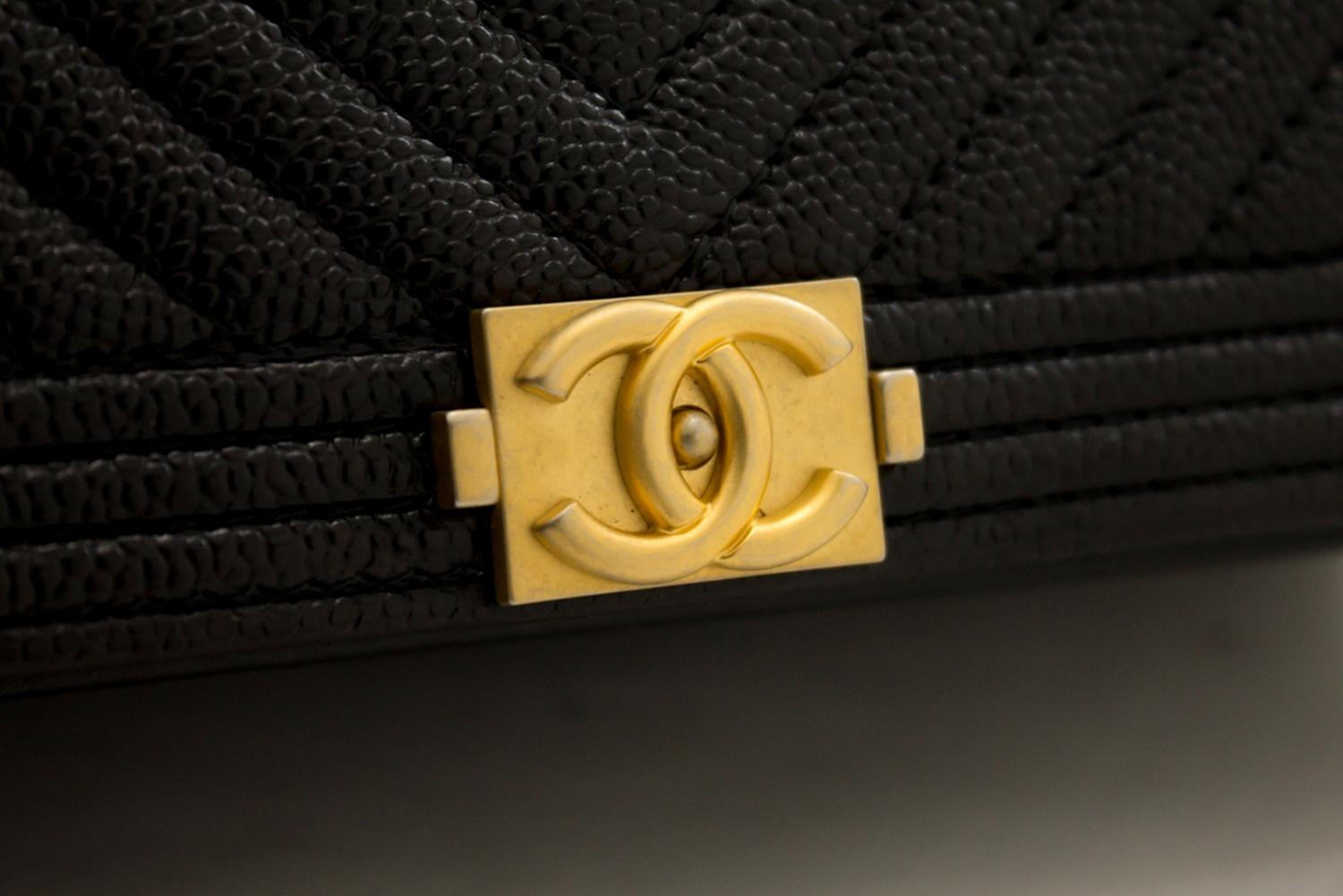 CHANEL Boy V-Stitch Caviar WOC Wallet On Chain Black Shoulder Bag Leather 5