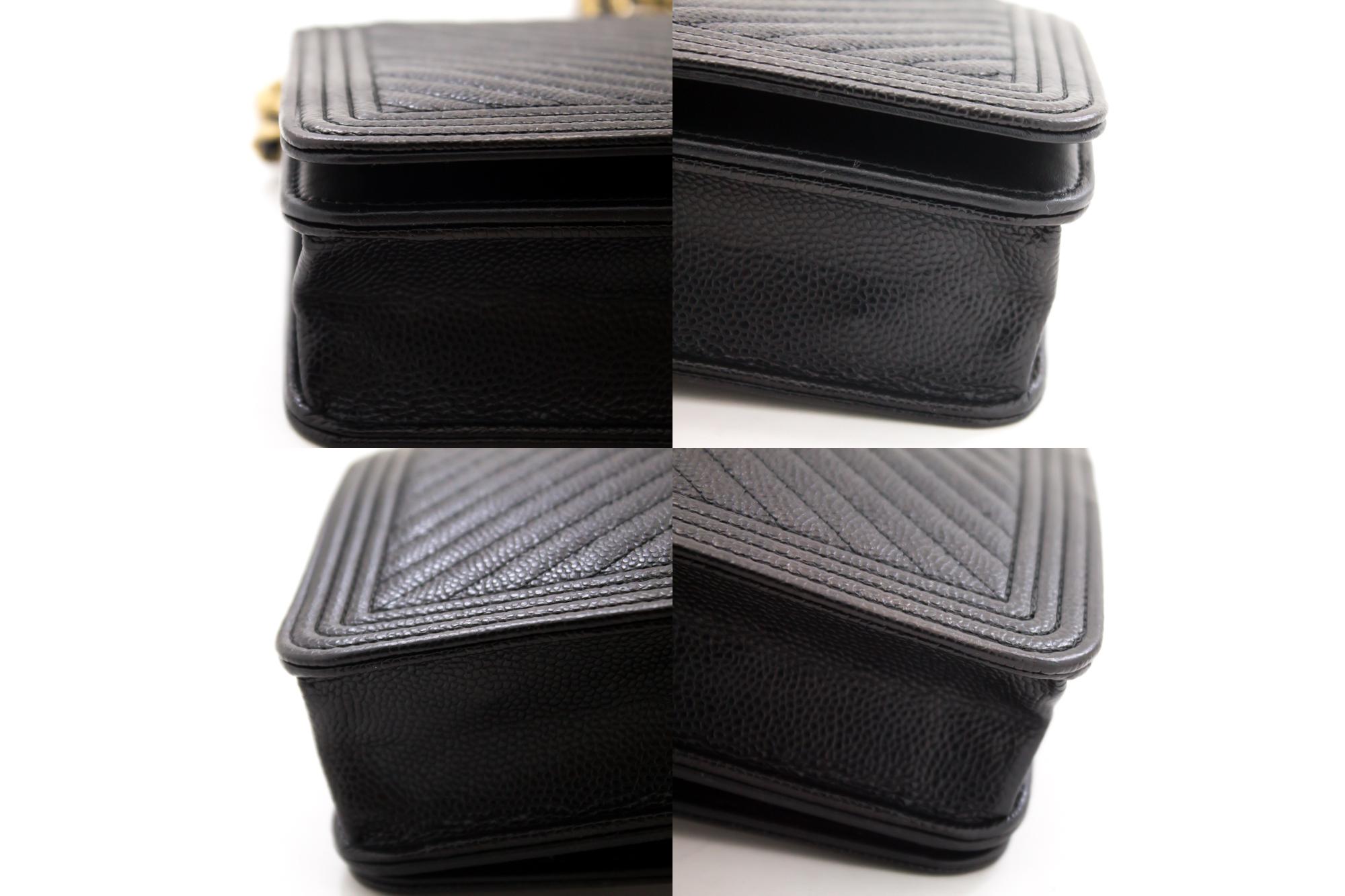 CHANEL Boy V-Stitch Caviar WOC Wallet On Chain Black Shoulder Bag Leather In Good Condition In Takamatsu-shi, JP