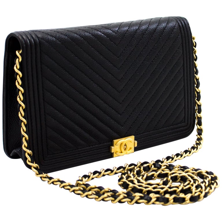 CHANEL Boy VStitch Caviar WOC Wallet On Chain Black Shoulder Bag