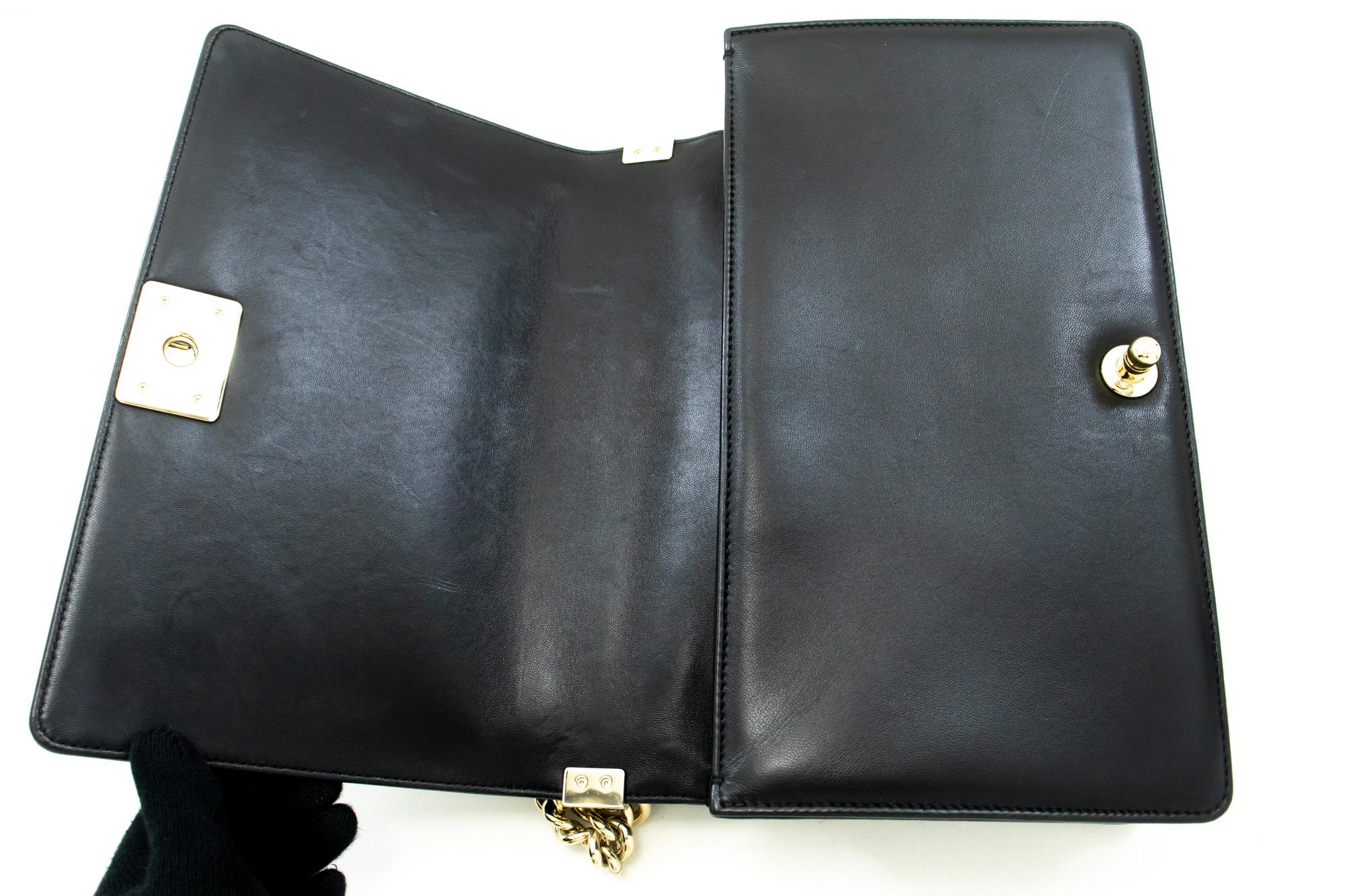 CHANEL Boy V-Stitch Chain Shoulder Bag Black Flap Quilted Calfskin 6
