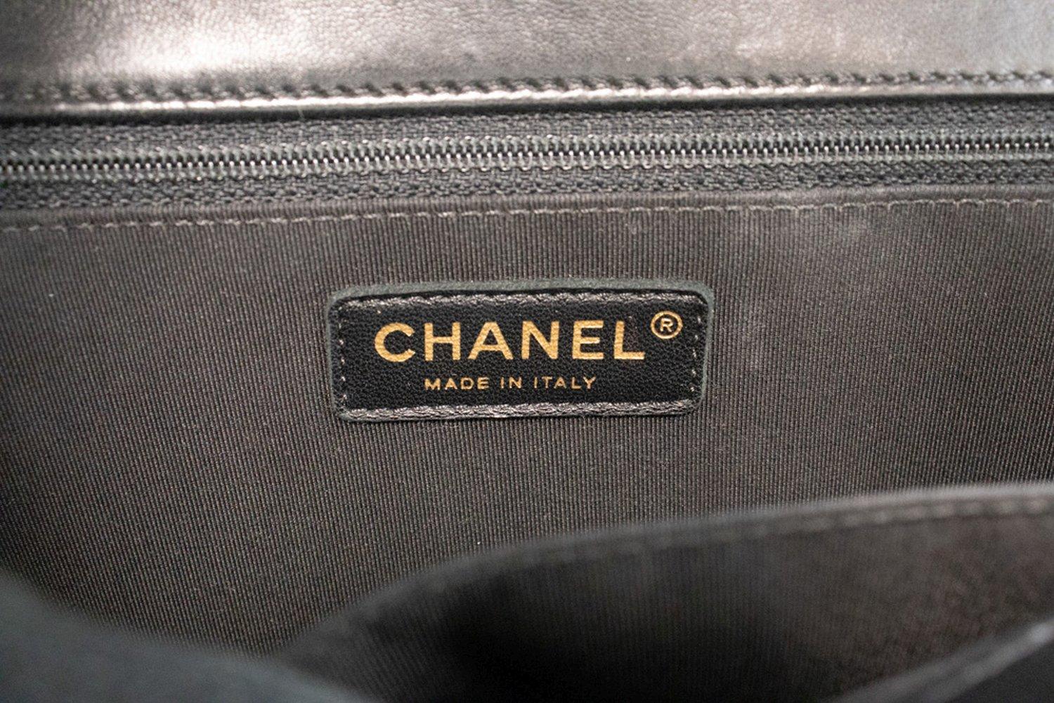 CHANEL Boy V-Stitch Chain Shoulder Bag Black Flap Quilted Calfskin 11