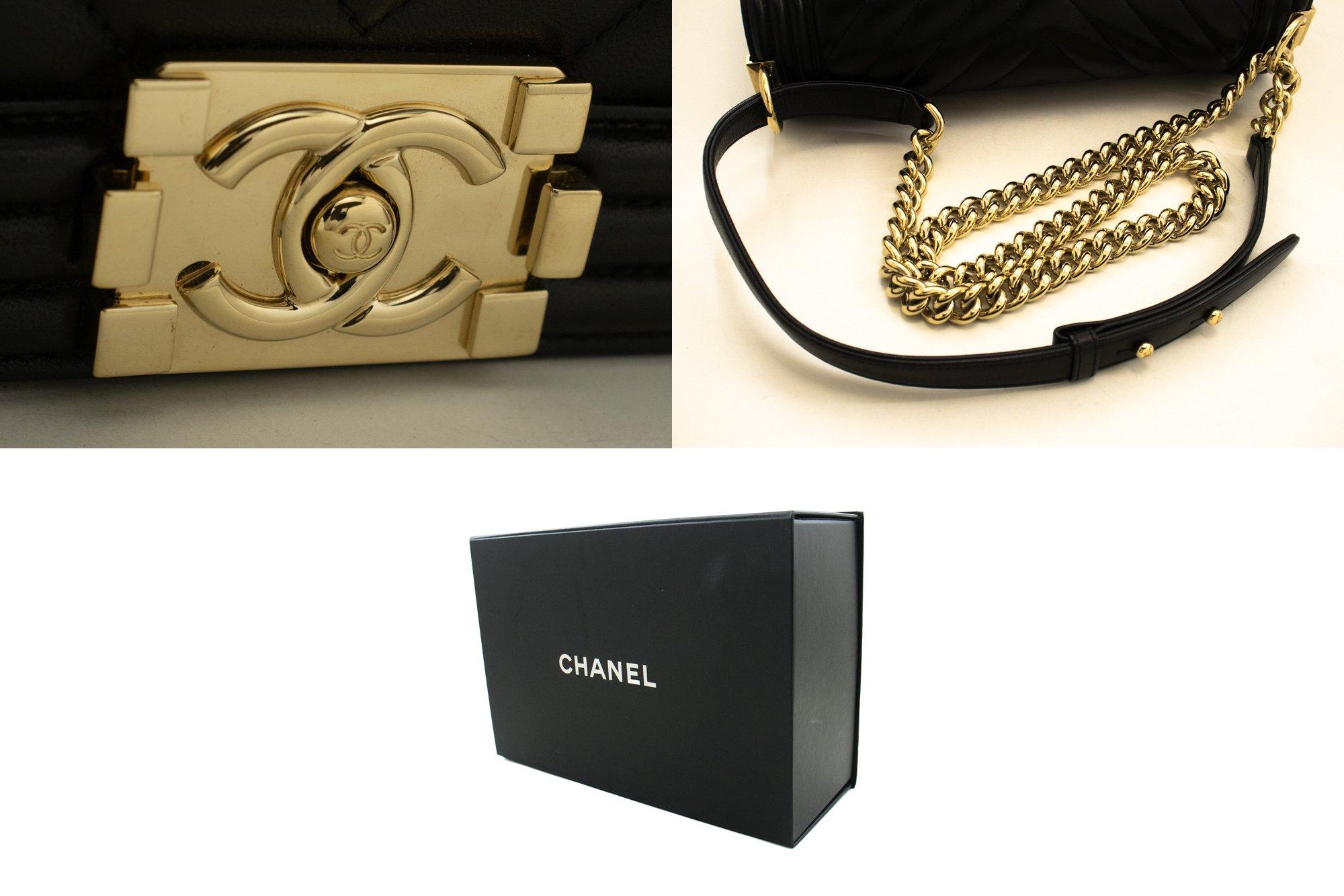 CHANEL Boy V-Stitch Chain Shoulder Bag Black Flap Quilted Calfskin 3