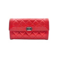 Chanel Boy Wallet Caviar Leather Red with Antique Silver HW 22 series with box