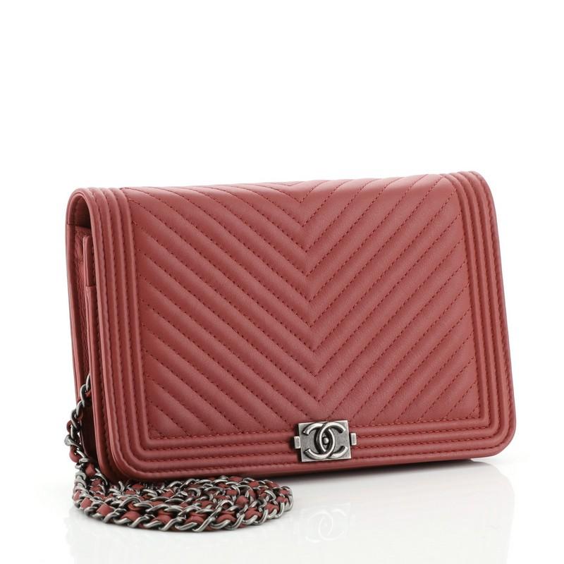 Brown Chanel Boy Wallet on Chain Chevron Calfskin