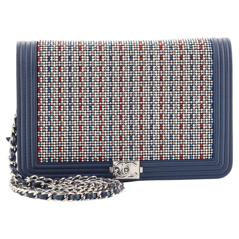 Chanel Boy Wallet on Chain Crystal Embellished Leather For Sale at 1stDibs