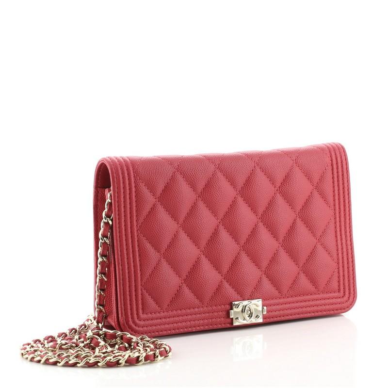 Red Chanel Boy Wallet on Chain Quilted Caviar For Sale