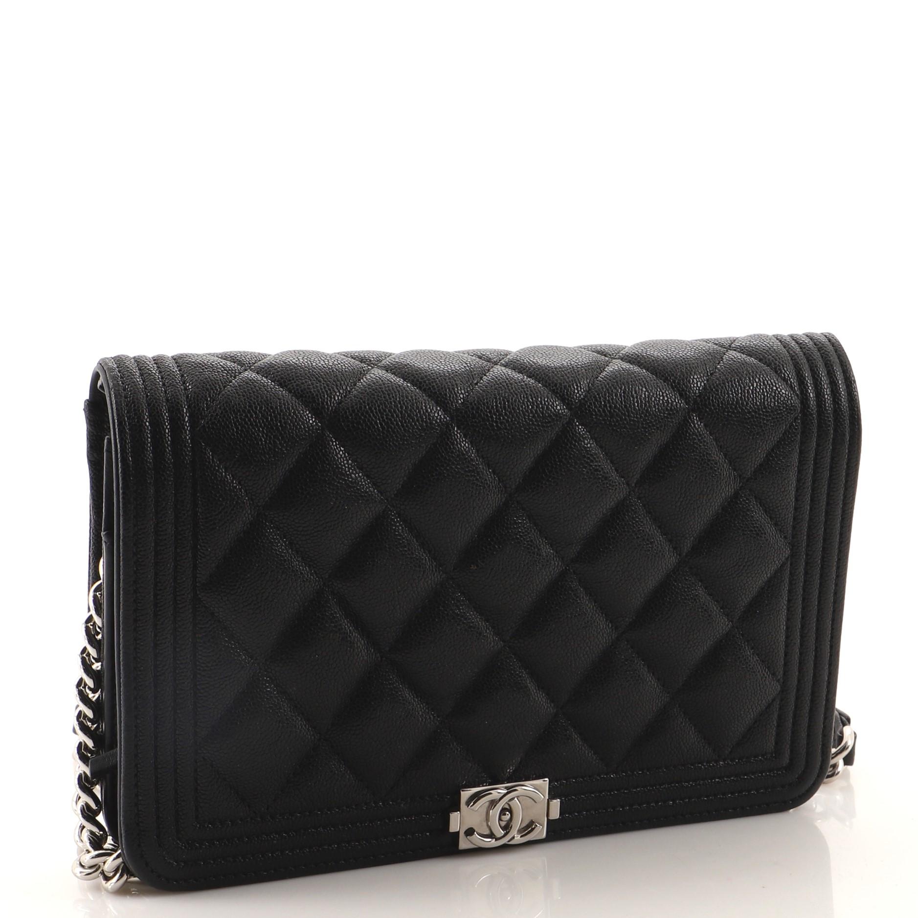 Black Chanel Boy Wallet on Chain Quilted Caviar