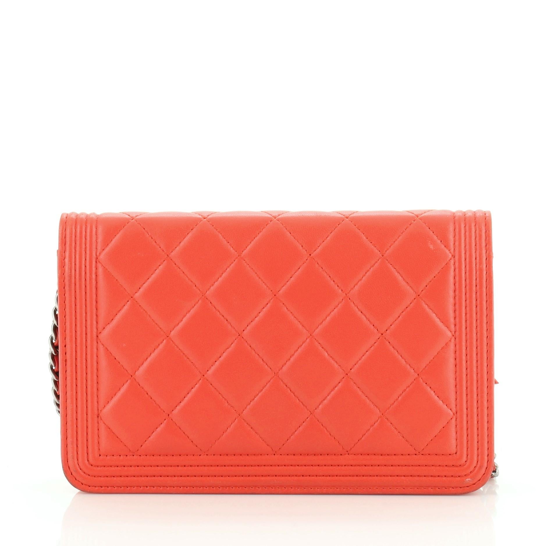 Red Chanel Boy Wallet on Chain Quilted Lambskin