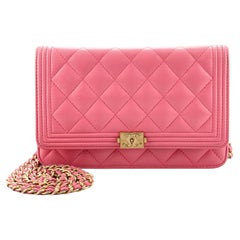 Chanel Quilted Boy Wallet on Chain WOC Pink Caviar Aged Gold