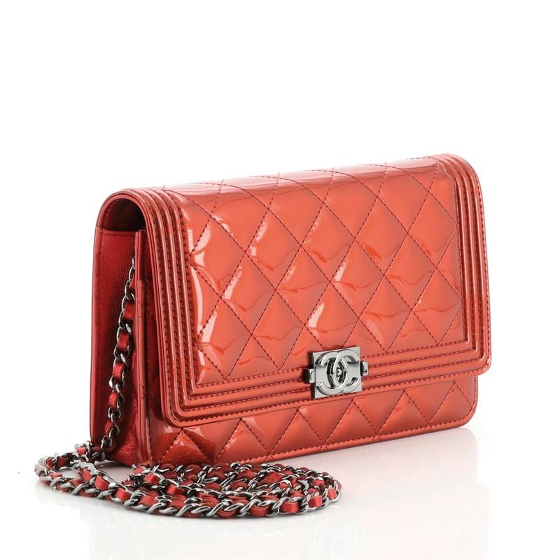 Brown Chanel Boy Wallet on Chain Quilted Patent