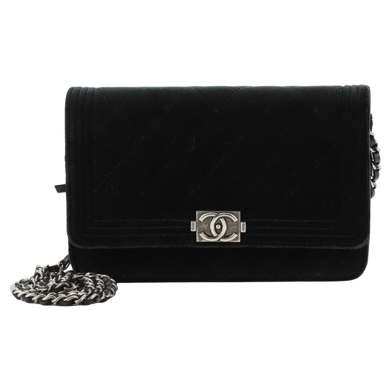 Chanel Boy Wallet on Chain Quilted Velvet at 1stDibs