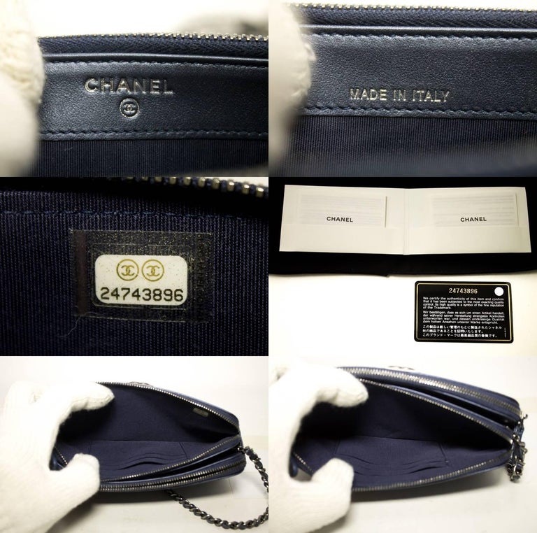 CHANEL Boy Wallet On Chain WOC Navy Shoulder Bag Quilted Zipper